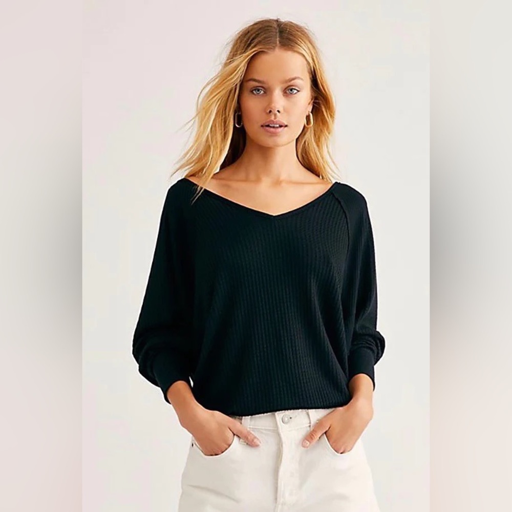 NEW Free People Santa Clara Oversized Thermal Top Black